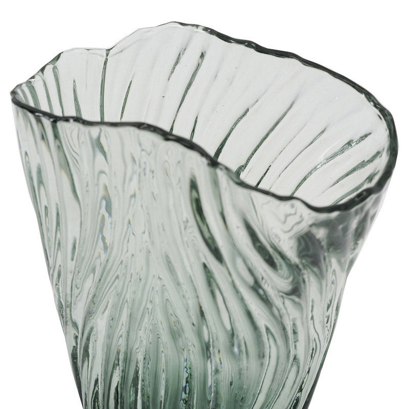 6.5x3.5x10"H Organic Ribbed Glass Vase, 9.8" H x 6.3" W x 3.5" D