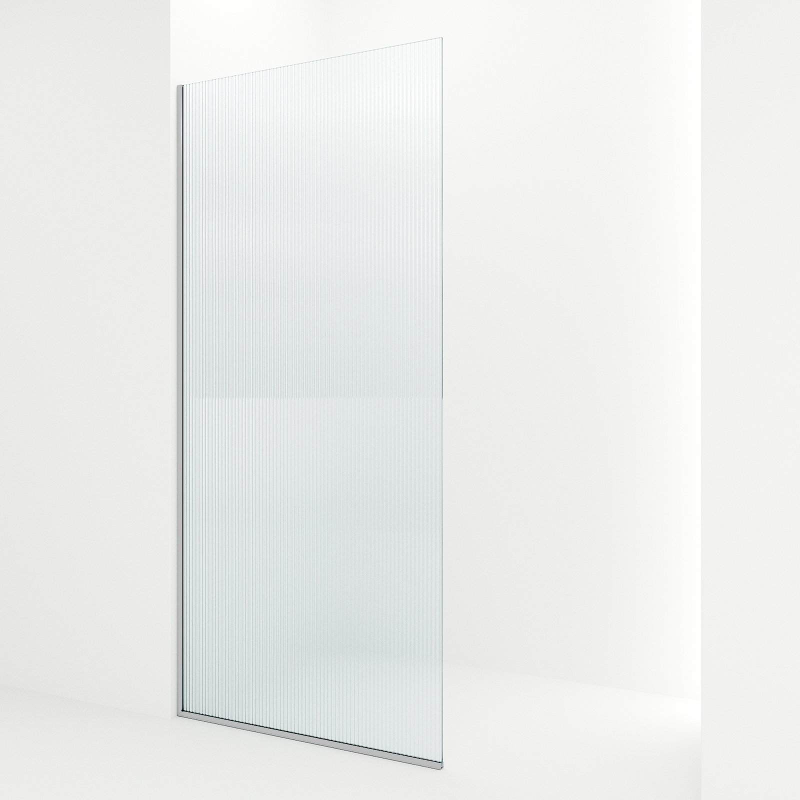 Zenith Frameless Fixed Shower Screen, Chrome Fluted