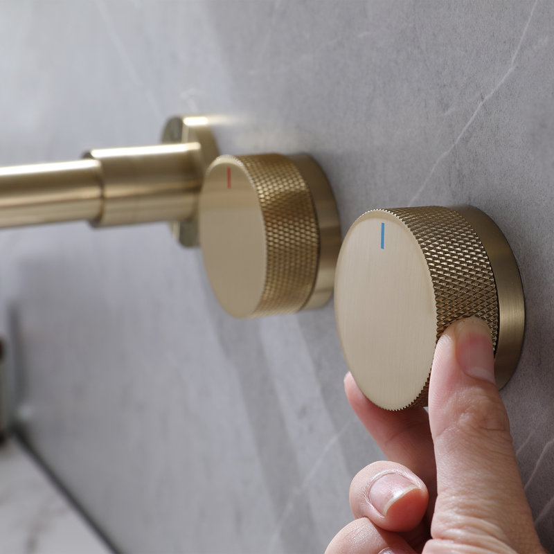 Wall Mounted Double Handles Bathroom Sink Faucet With Optional Drain Assembly, Brushed Gold, With Drain