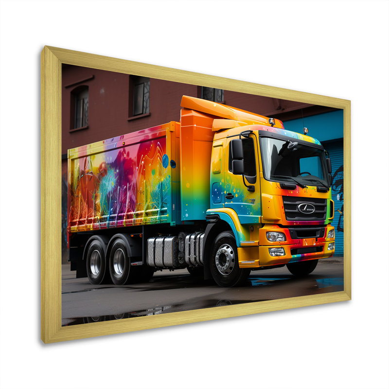 Graffiti urbain sur camion, livraison urbaine, Cadre doré simple, H 34 po x l 44 po x P 1,5 po