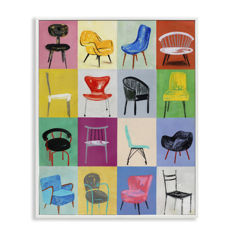 Chaises lumineuses et modernes encadrées par estampe numérique par Lorenzo Collective, Giclée encadrée blanc bord de mer