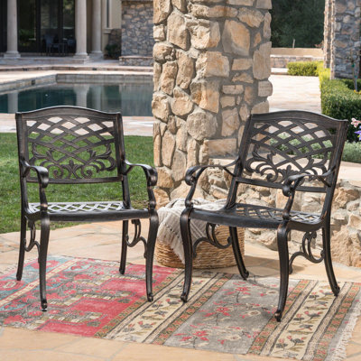 Arm Chairs (2 ) - Elegant And Floral Details Rust- Aluminium Frame 27.06" W X 22.91" D 36.03" H Assembly Required (2) Intricate Design Embellishments Rust-