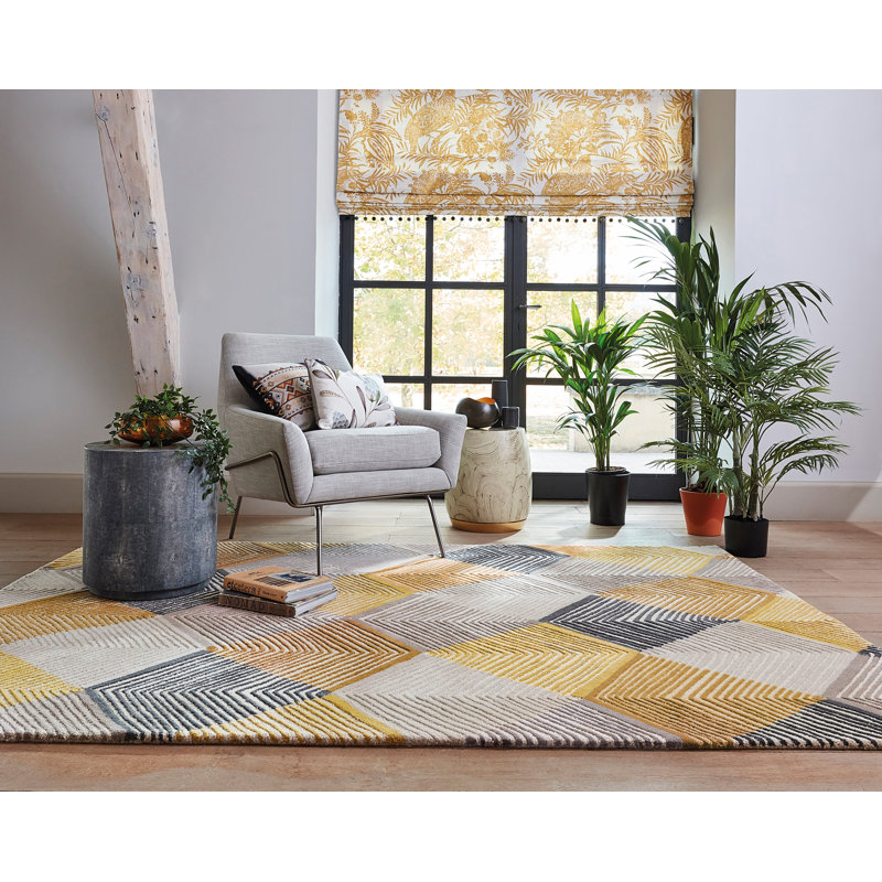 Rhythm Geometric Area Rug in Gray/White/Yellow, Rectangle 5'7" x 7'10"