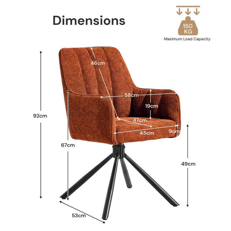 360°Swivel Fabric 1Er Set Dining Chair With Metal Legs,Upholstered Accent Tub Armchair, Orange