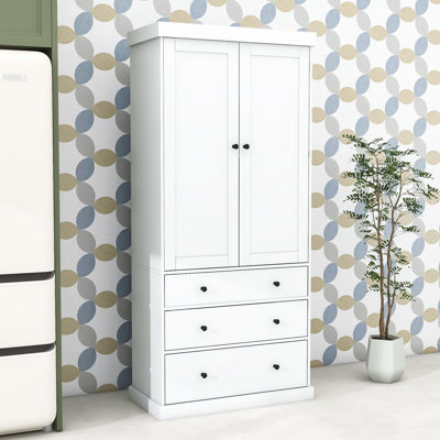 Natalene Kitchen Pantry, Freestanding Tall Cabinet with 3 Drawers and Adjustable Shelves by Latitude Run