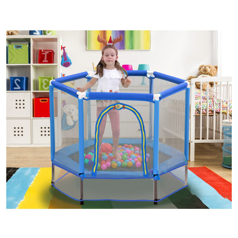 Trampoline hexagonale pour enfants avec enceinte sécuritaire, Blue
