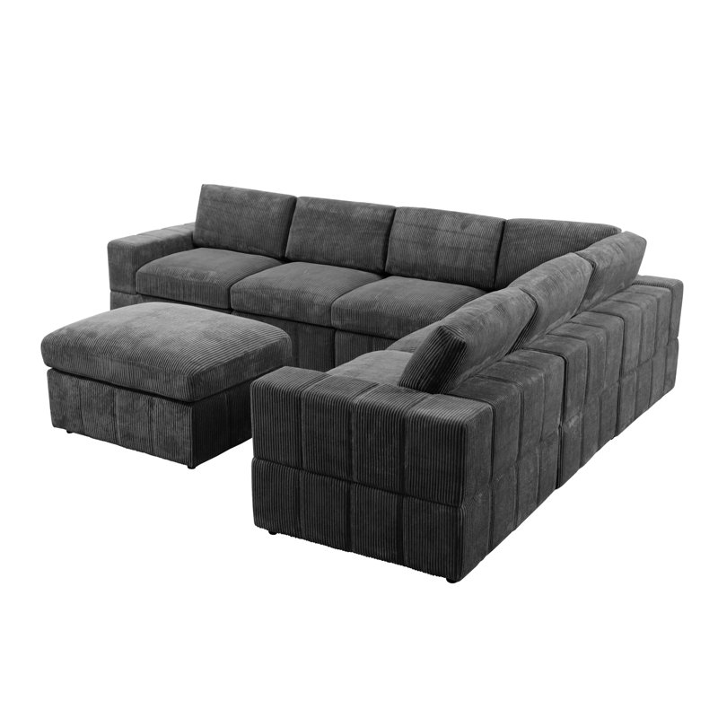 Corduroy 7-piece Living Room Sofa Set, Gray Corduroy