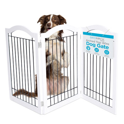 Barrière pour chien autoportante en bois - Clôture intérieure pliable à 3 panneaux - Barrière cintrée de 81 cm de haut pour escaliers, corridors, portes et porches - Barrière pour chiens et chiots (Blanc)