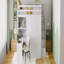 Structure de lit mezzanine pleine grandeur avec rangement pour garde-robe intégré, bureau et tablettes, finition blanche-879331509