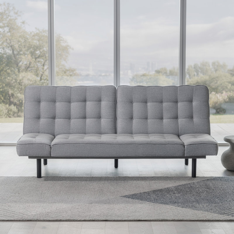 Canapé-lit convertible futon, coussins capitonnés en biscuit, gris 81 po, Light Grey Fabric
