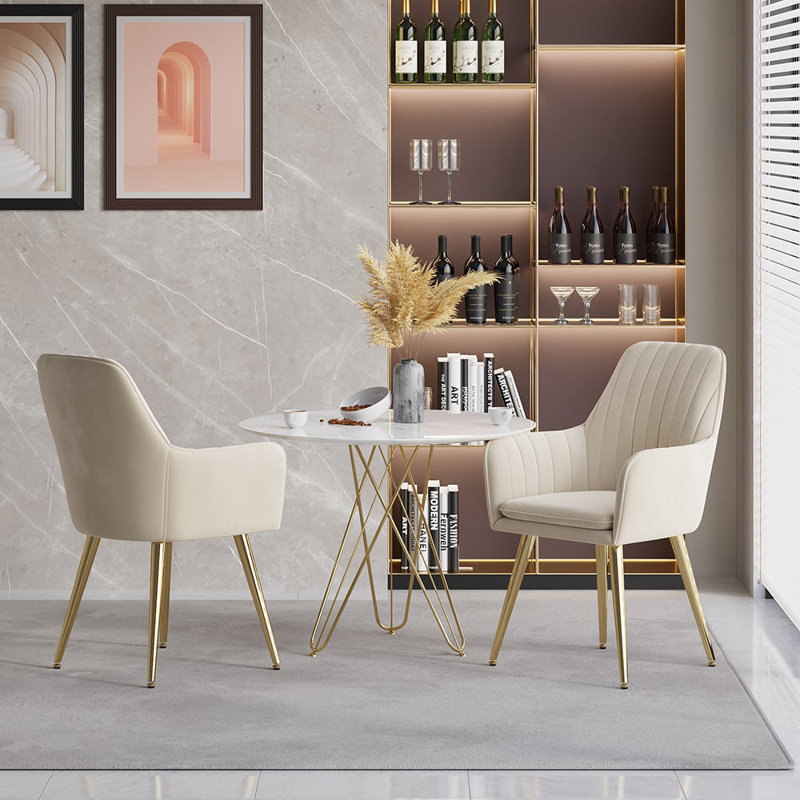 Dining Chairs Set of 2 Modern Beige Velvet Dining Chair with Cushioned