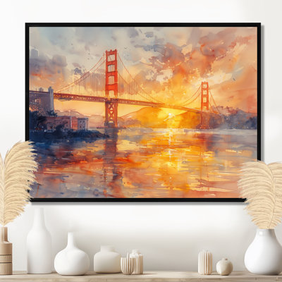 Jaune, jaune, porte dorée, été, coucher de soleil, lueur I - pont, art mural, salon
