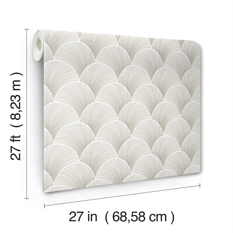 Metallic Light Scallop Wallpaper, Light Beige