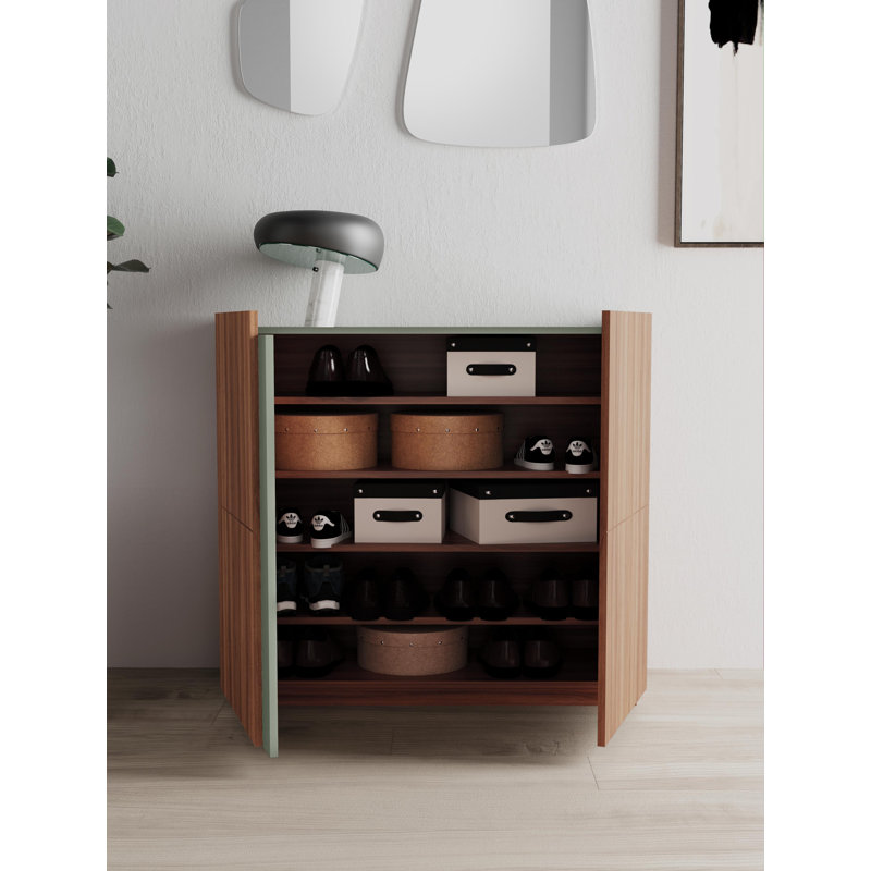 18 Pair Shoe Storage Cabinet, Walnut Green