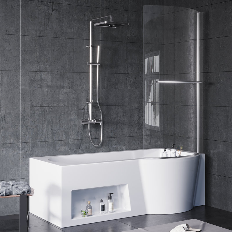 67" L x 27.56" W Ergonomic Design Freestanding Soaking Acrylic Bathtub (Glass Waterproof Baffle), Right
