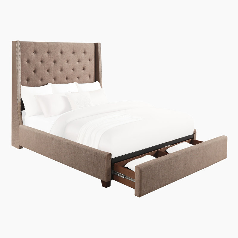 Lit plateforme tapissier avec rangement Laylagrace, Complète, gris