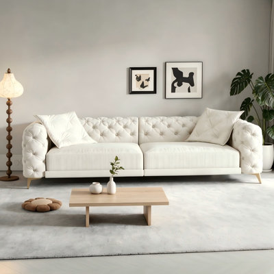 97.7" Modern Convertible Sleeper Sofa Bed, 4-Seater Button Tufted Velvet Sofa Couch with Movable Ottoman