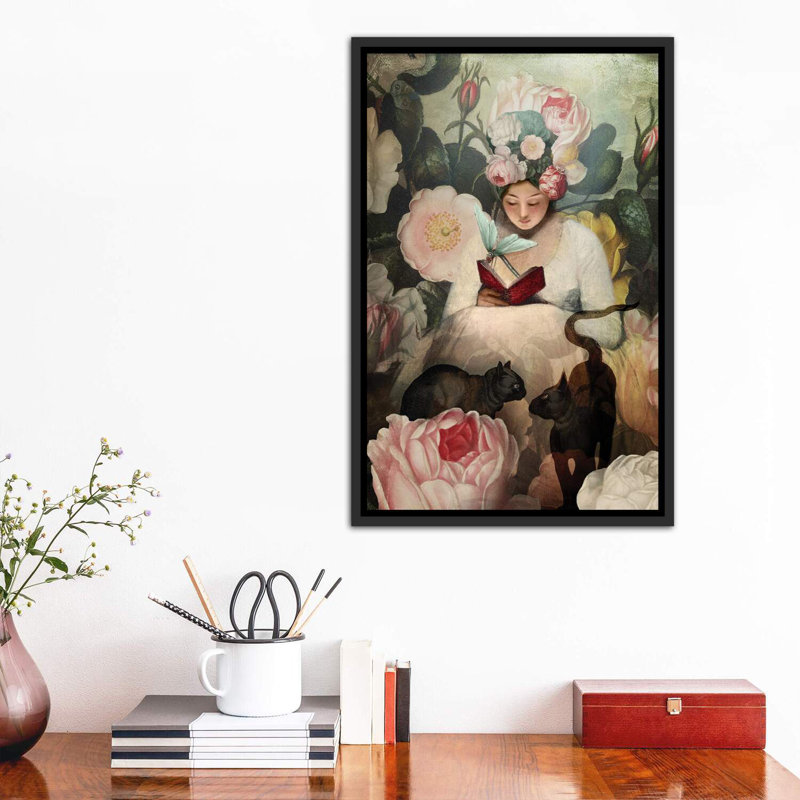 «The Reading» par Catrin Welz-Stein, impression, Toile avec cadre noir patiné, H 26 po x l 18 po x P 1,5 po