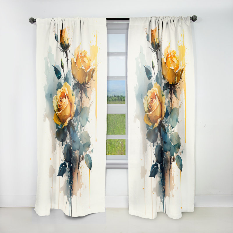 Mireya - Yellow Roses I - Rose Curtain - Velvet Room Darkening - 1 panel, 52" W x 120" L