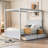 Storage-Focused Modern Canopy Platform Bed, Full Size with Four Built-In Drawers, Solid Wood Frame, Clean White