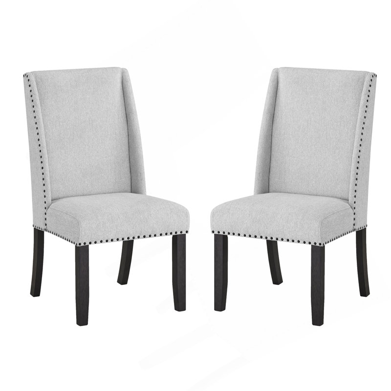 Ensemble de 2 chaises de salle à manger Hirima Modern Elegance - Revêtement gris clair avec garniture cloutée noir mat