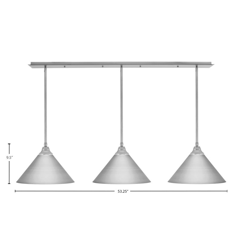 Luminaire suspendu linéaire à 3 lumières avec verre matriciel 12 po, Nickel brossé, Nickel brossé
