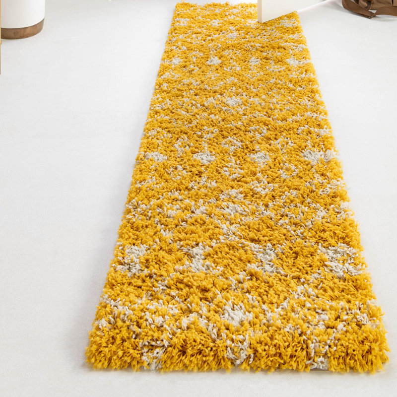 Tapis jaune à motif géométrique Griego, Tapis de couloir 2 pi x 6 pi 1 po