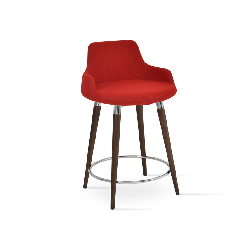 Dervish Counter & Bar Stool, Walnut, Red Leatherette, Counter Stool (24.5" Seat Height)