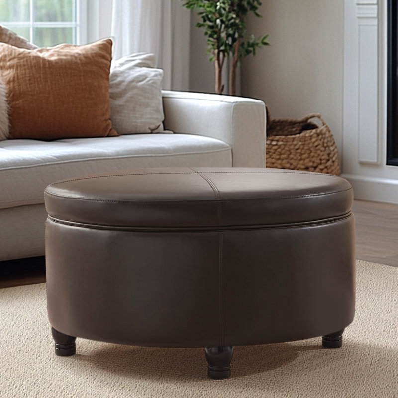 Repose-pieds rond avec rangement en similicuir Duanys, Marron foncé