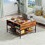 Table basse Farmhouse avec pieds en métal, table carrée avec compartiment de rangement caché pour le salon-288772995