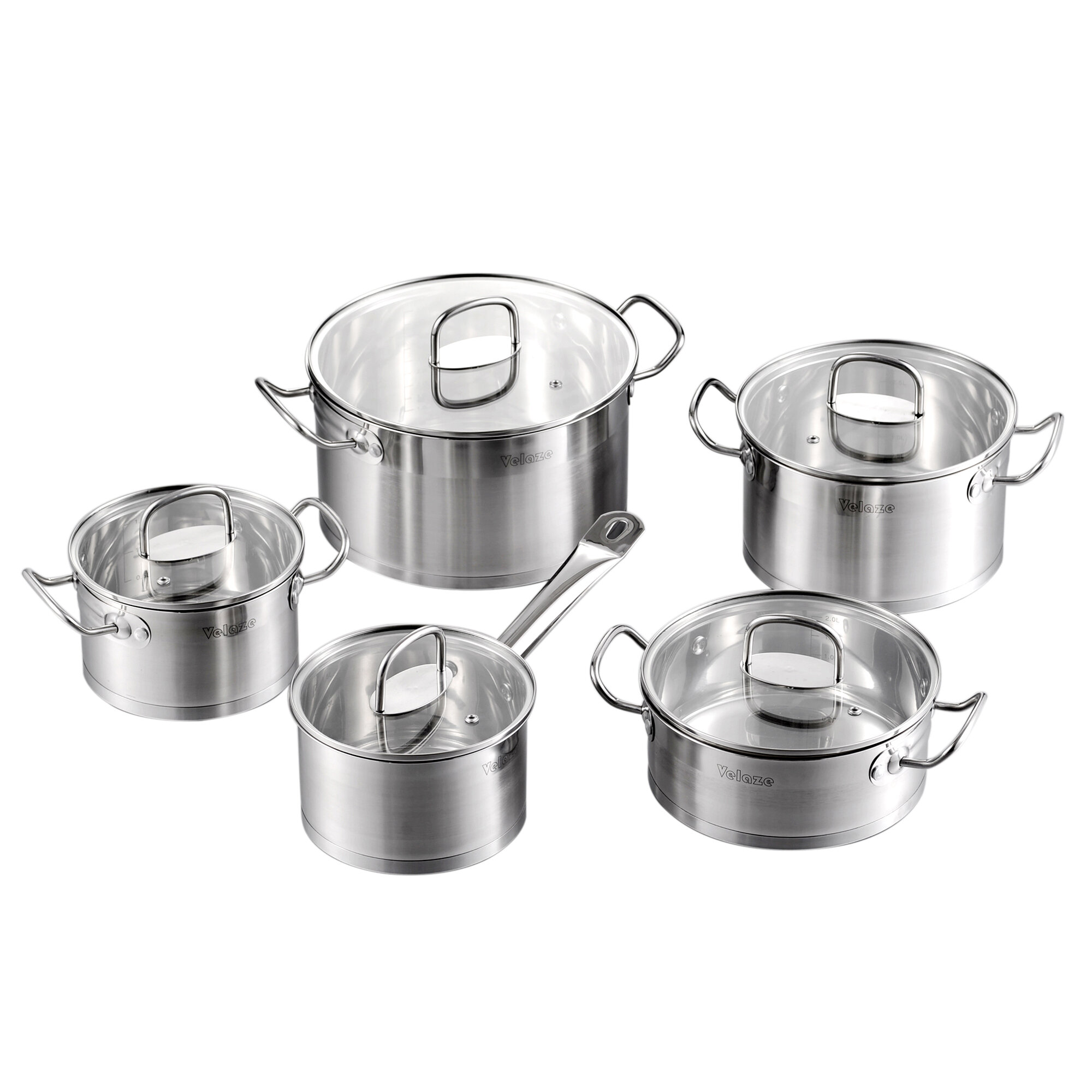 Cookware Set Kitchen Stainless Steel 9-Piece Cooking Pot Set,Induction  Safe,Non Stick Saucepan,Casserole with Glass lid (Silver)