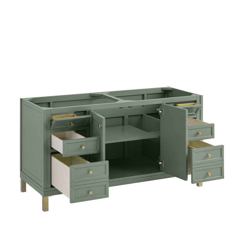 Meuble-lavabo double 60 po avec comptoir Chicago, Céladon fumé, Pierre de savon anthracite, 8 po