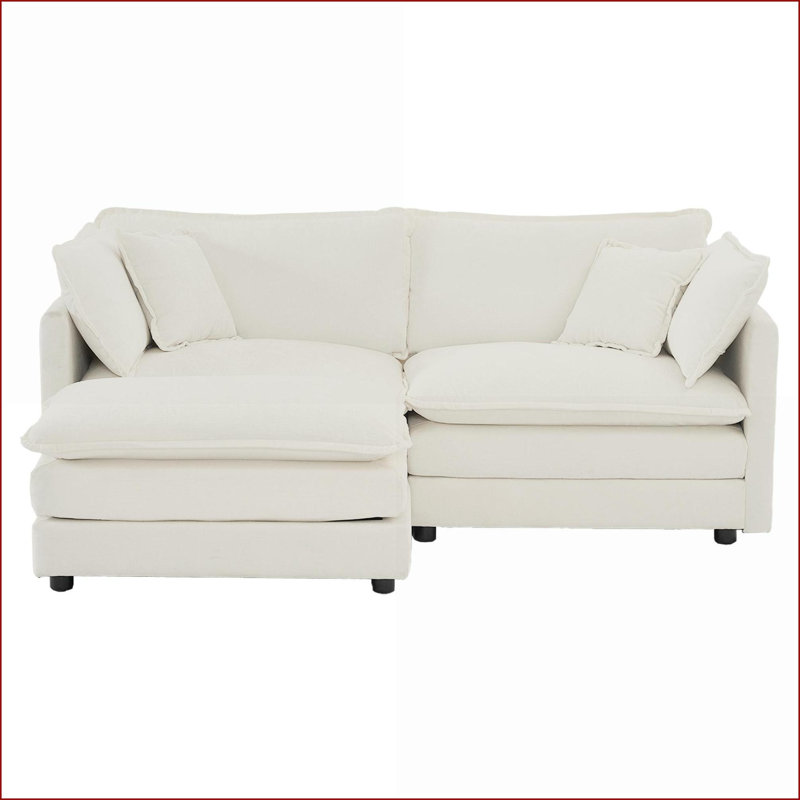 Canapé modulaire, canapé en L 2 places avec repose-pieds pour petits espaces, chenille blanc neige | Blanc | Chenille