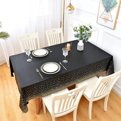 2 nappes noires et dorées en plastique, couverture de table rectangulaire jetable 54 po x 108 po