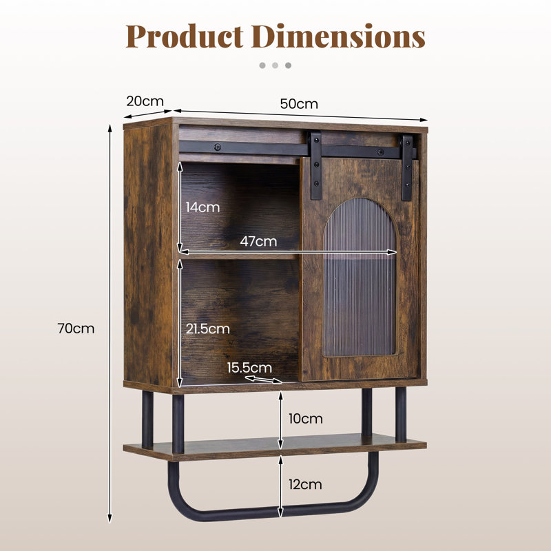 Bathroom Wall Cabinet Industrial Medicine Cabinet with Sliding Barn Door & Metal Hanging Bar
