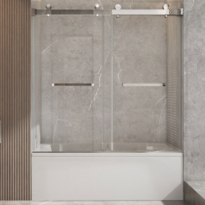 57" - 60" W 66" H Double Sliding Frameless Shower Door with 3/8"(10mm) glass
