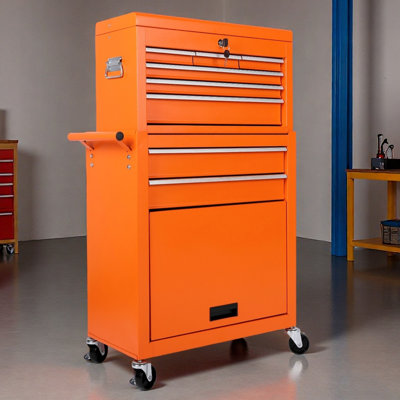 Coffre à outils, armoire de rangement à outils à 8 tiroirs avec coffre à outils amovible 2 en 1, doublure, roues verrouillables, crochets latéraux, chariot à outils en métal pour le garage