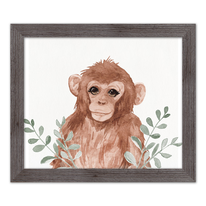 «Baby Monkey In Leaves», reproduction encadrée, H 20 po x l 24 po x P 0,75 po, gris