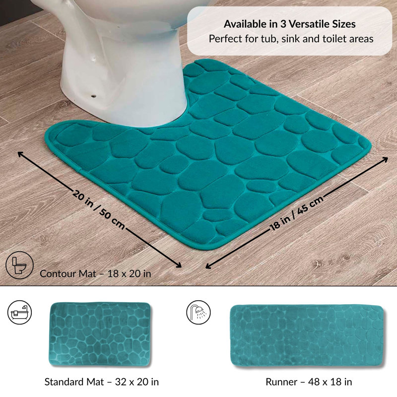 Tapis de bain Contour en mousse viscoélastique 3D galet L 20 po x l 20 po, Bleu sarcelle