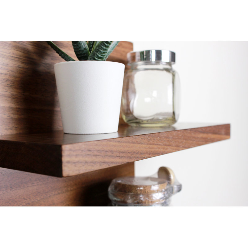 3 tablettes flottantes en bois massif, Noyer
