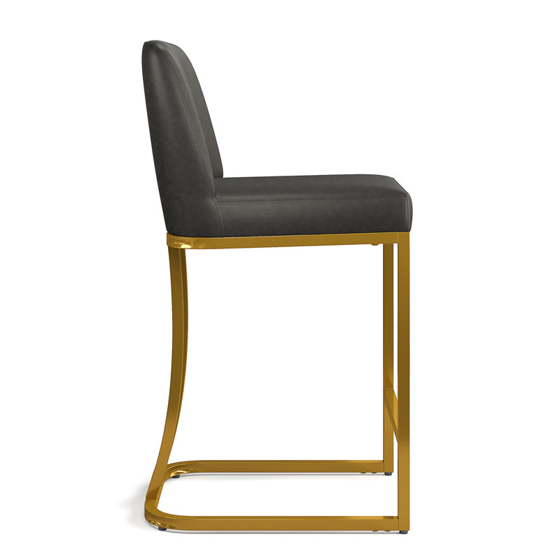 Dakori 24'' Upholstered Gray Counter Stool with Gold Metal Frame& Faux Leather Padded Full Back 