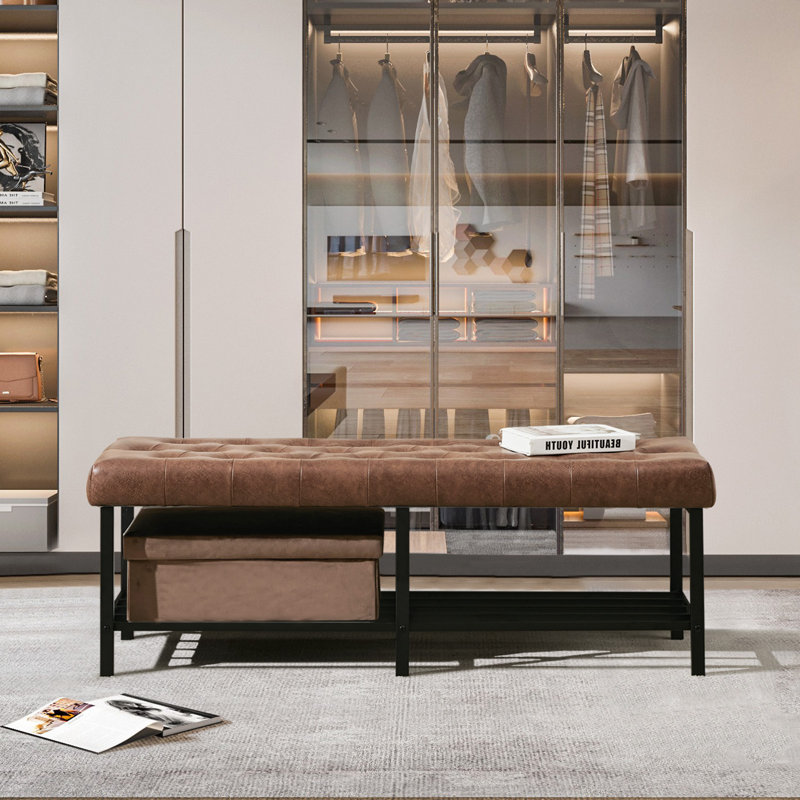 Eleonore 55.5'' Wide Leather Upholstered Bench with Storage Box