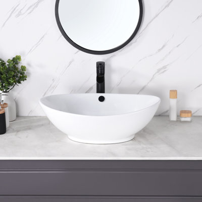 Luxier 23" Oval Ceramic Bathroom Vessel Sink with Overflow