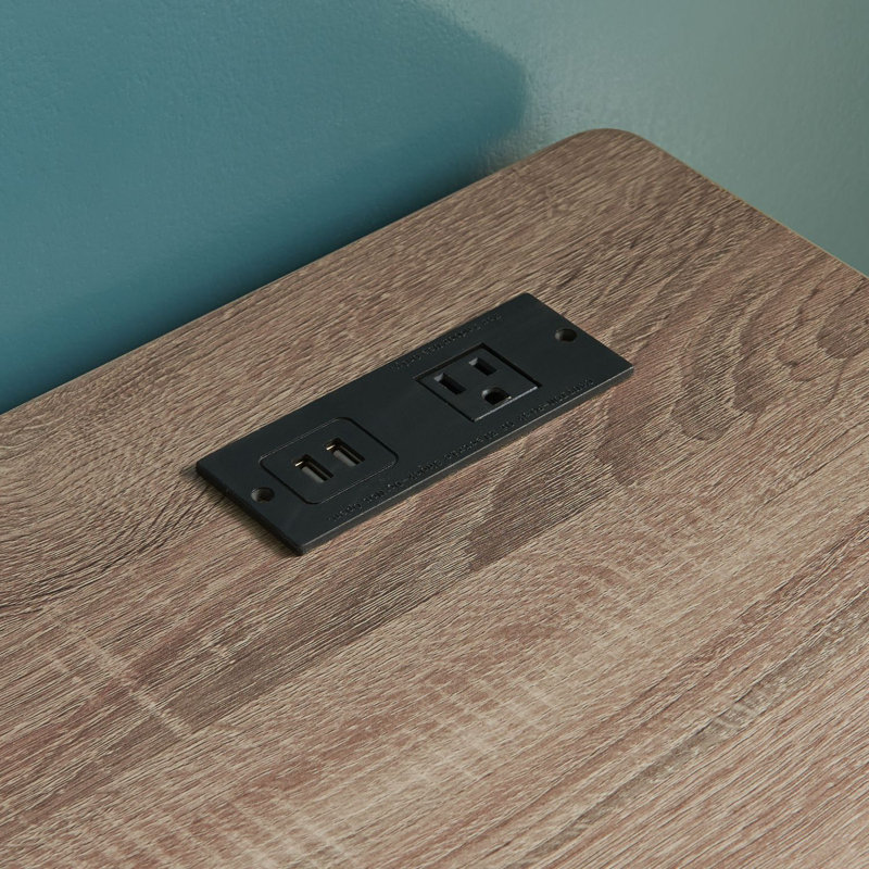 Thimothy Computer Desk Writing Desk with One Drawer Metal Legs and USB Outlet Port, Brown/Black