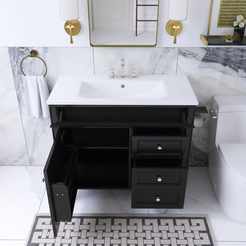 Meuble-lavabo sur pied 36 po, Argent argent, Noir, noir, noir, noir
