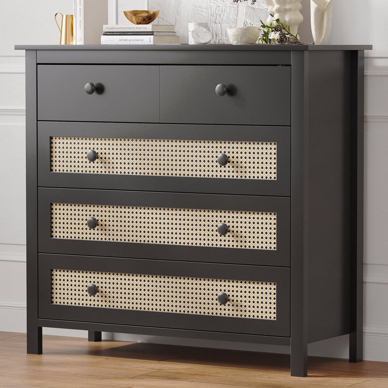 Sideboard Buffet Cabinet With 4-Drawers, Modern Wooden Console Cabinet, Black
