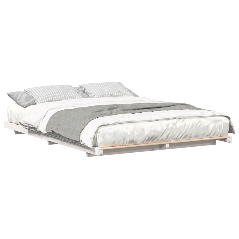 Floor Bed Frame Solid Pine Wood, White, European Kingsize (160 x 200 cm)
