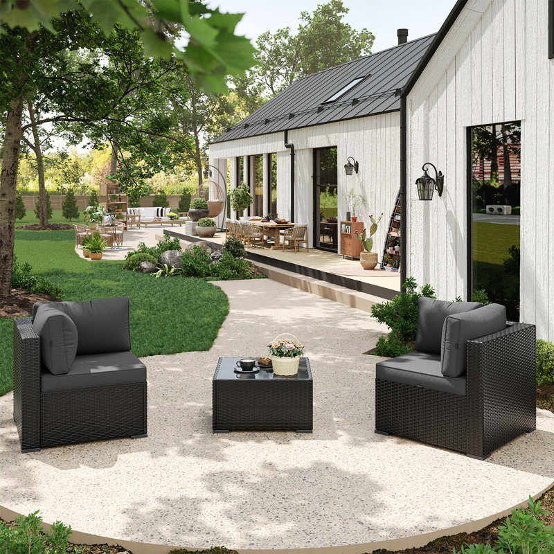 Patio Safo pour 3 personnes avec coussins, Gris, Noir