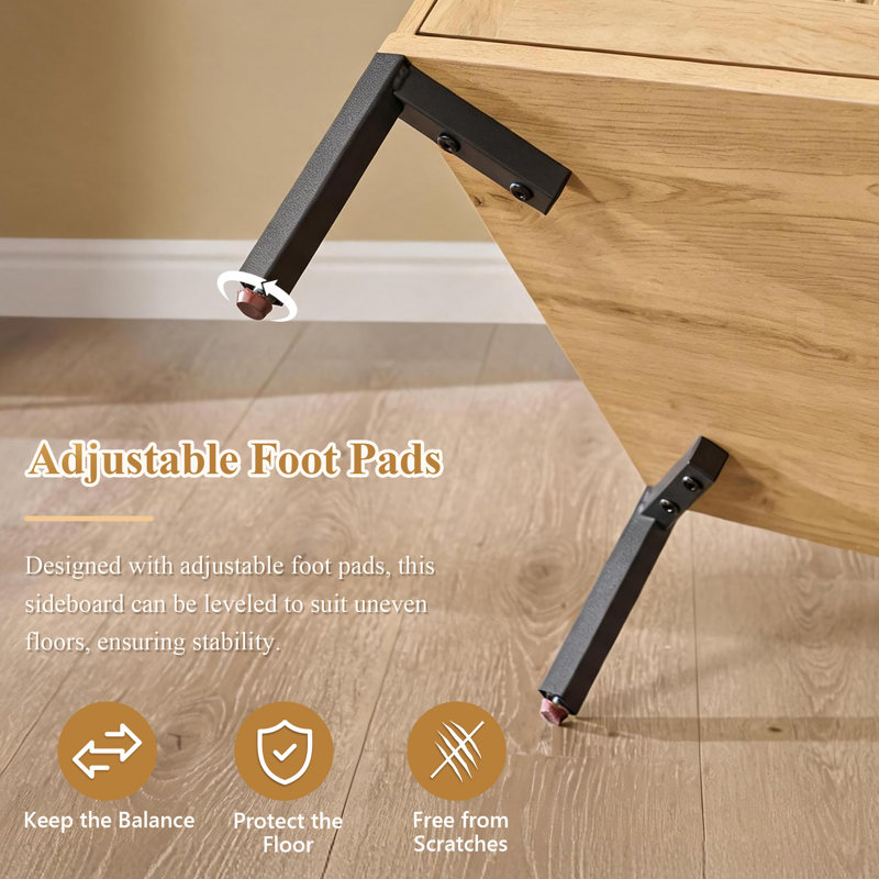 Armoire autoportante moderne en bois cannelé avec tablettes réglables de 34 po de hauteur avec rangement, Natural