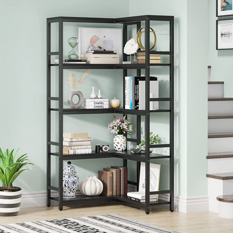 180cm H x 90cm W Metal Corner Bookcase, Black